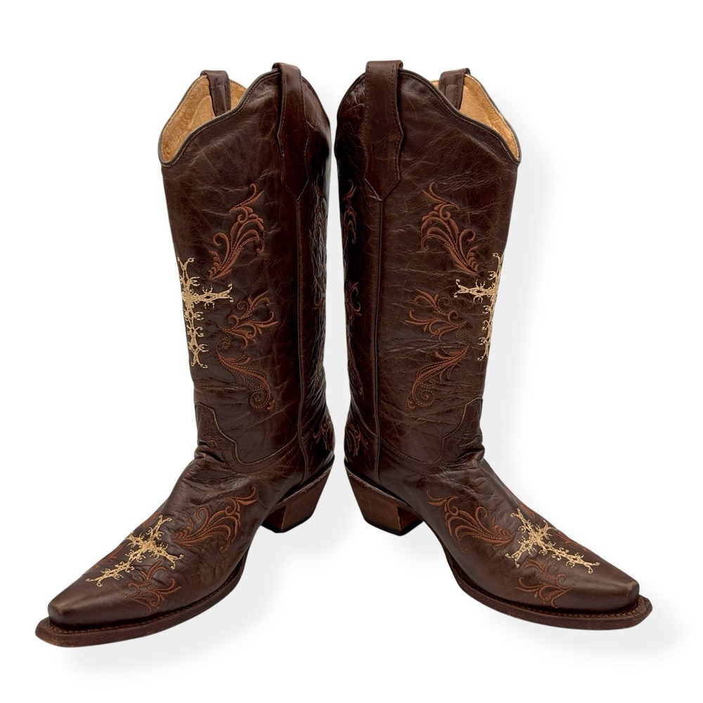 Circle G by Corral Boots L5039 Brown Leather Cross Embroidered Cowboy Women's 9M - Picture 9 of 14
